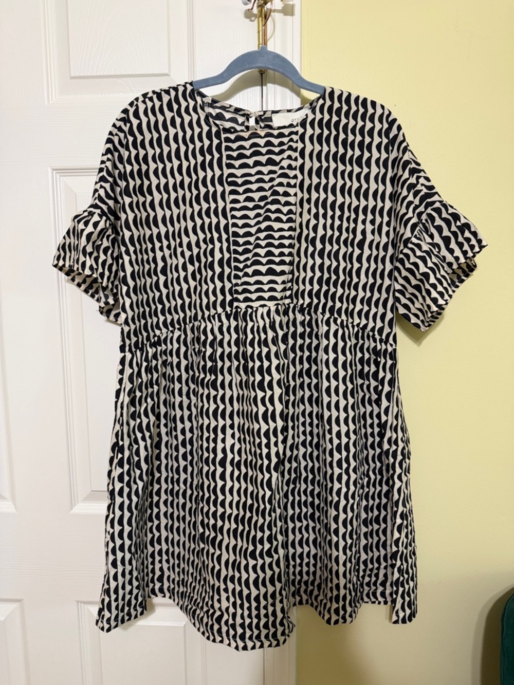 Pinch Black and Cream Wave-Print Mini Dress